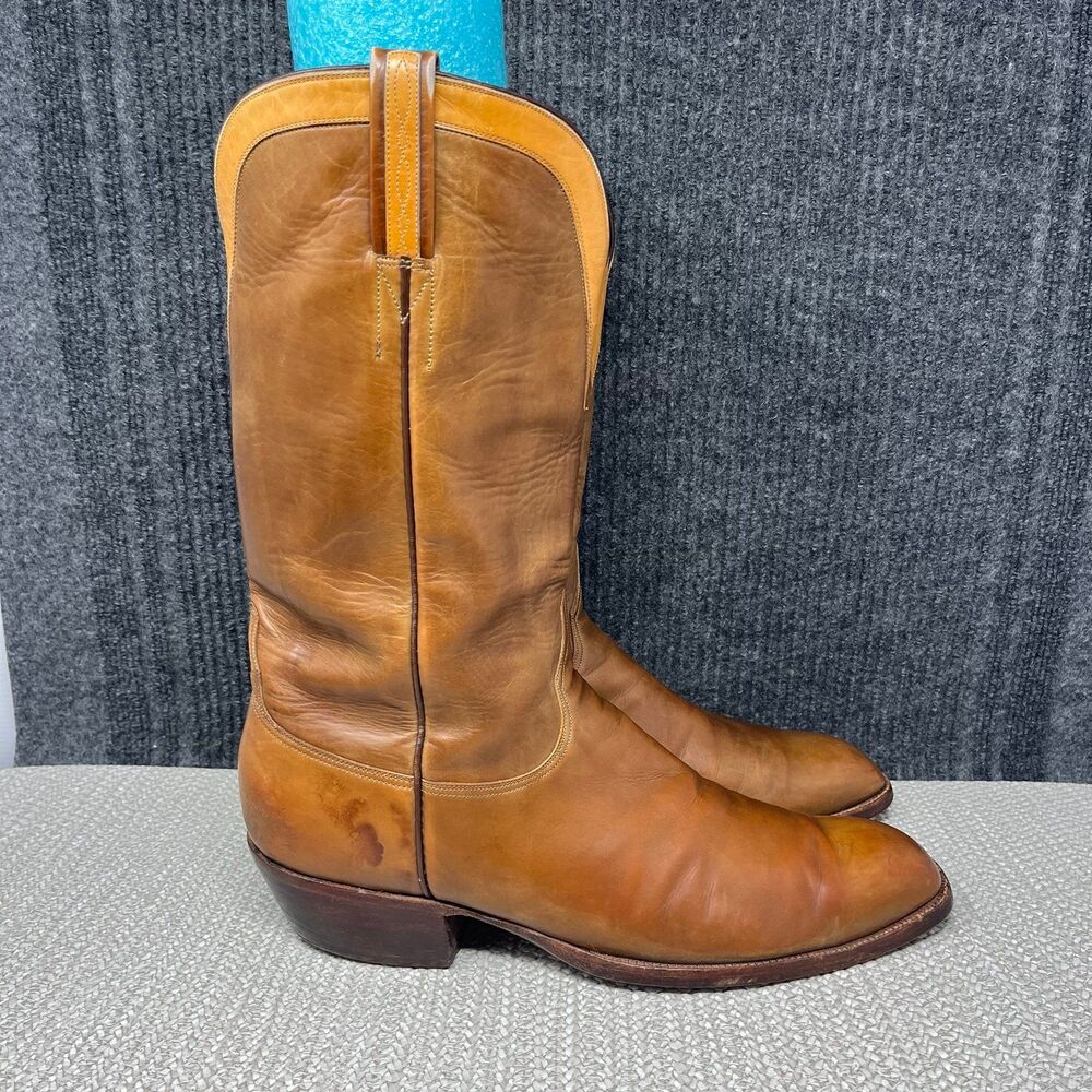 Lucchese Handmade Honey Brown Leather Western Cowboy Boots Mens 12 C 1416 VTG